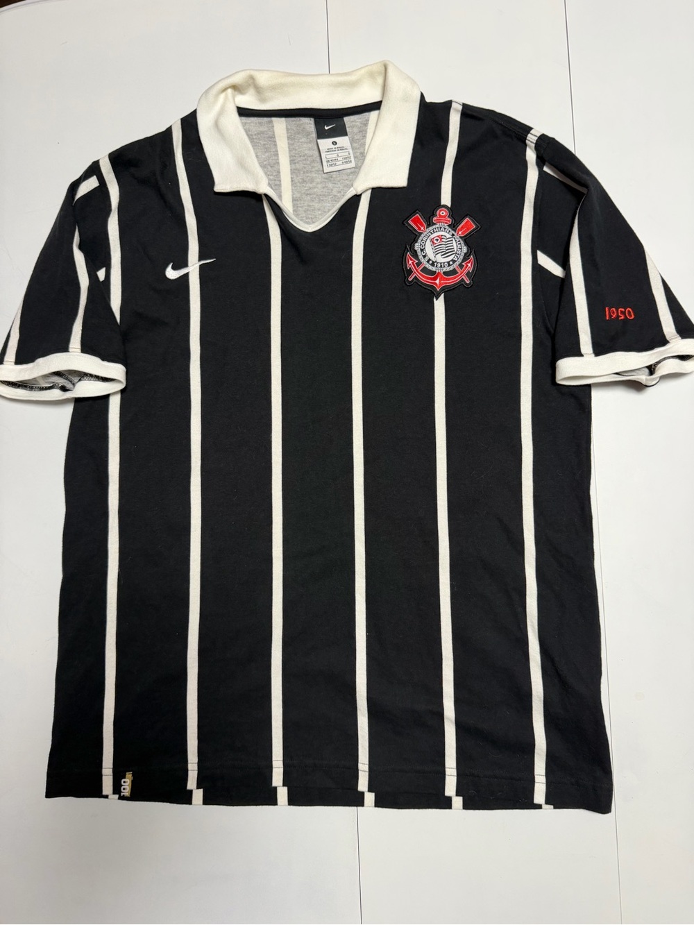 Nike Corinthians Black & White Vertical Stripe Soccer polo shirt